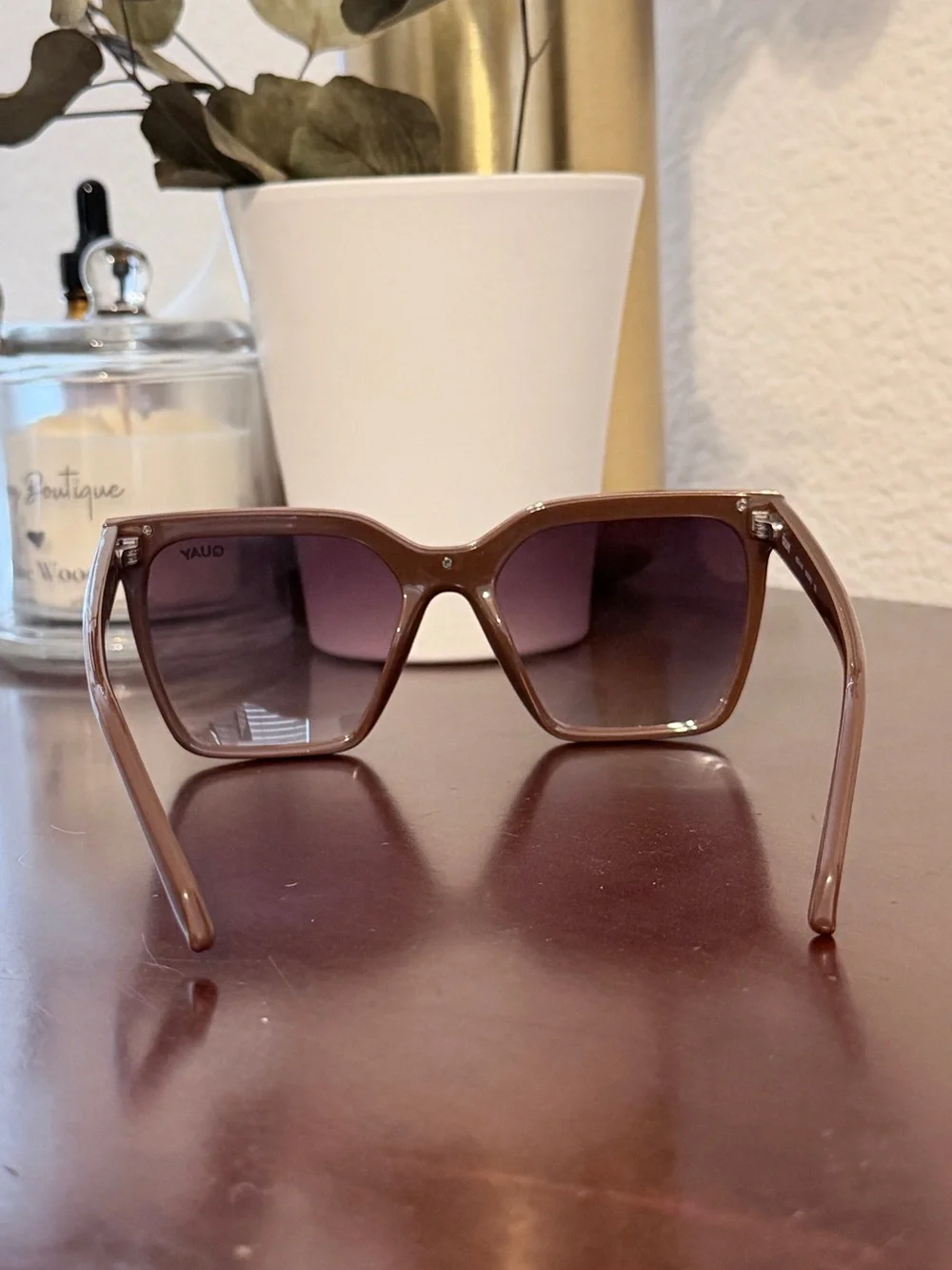 Quay Australia Level Up Chocolate Brown Gradient Oversized Square Sunglasses